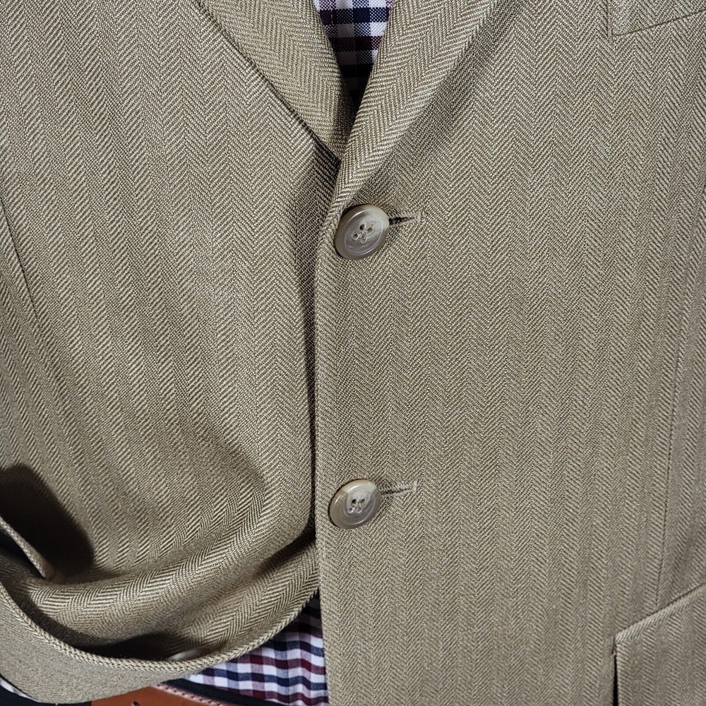 Chaps Ralph Lauren Men's Sport Coat Three Button Dark Beige Herringbone Silk 40R - Picture 3 of 16